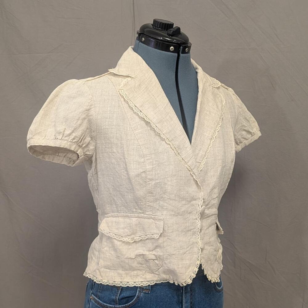 John Paul Richard 100% linen petite short‑sleeve blazer, size PS